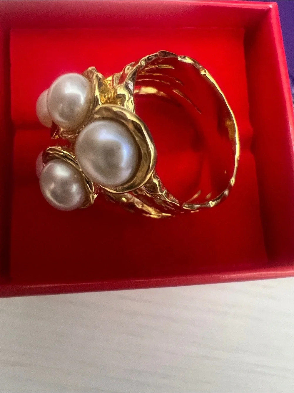 Gold freshwater Pearl Cluster Ring - White freshwater Pearls